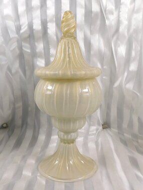 Cream and Gold Glitter Footed Bowl with Lid # 27028